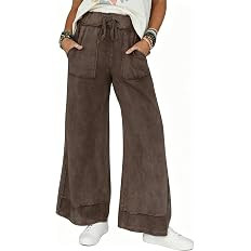 Athlisan Womens Casual Wide Leg Sweatpants Acid Wash Elastic Waisted Palazzo Pants Trousers with ... | Amazon (US)
