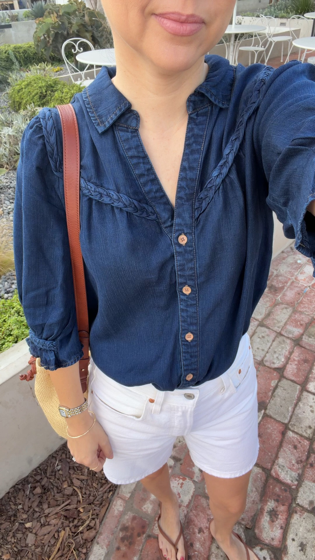 Favorite outfit combo for a pulled together look denim top (xs)and white thigh shorts (25) also this bag is the perfect size and goes good for day or night looks

#LTKootd #LTKPetite