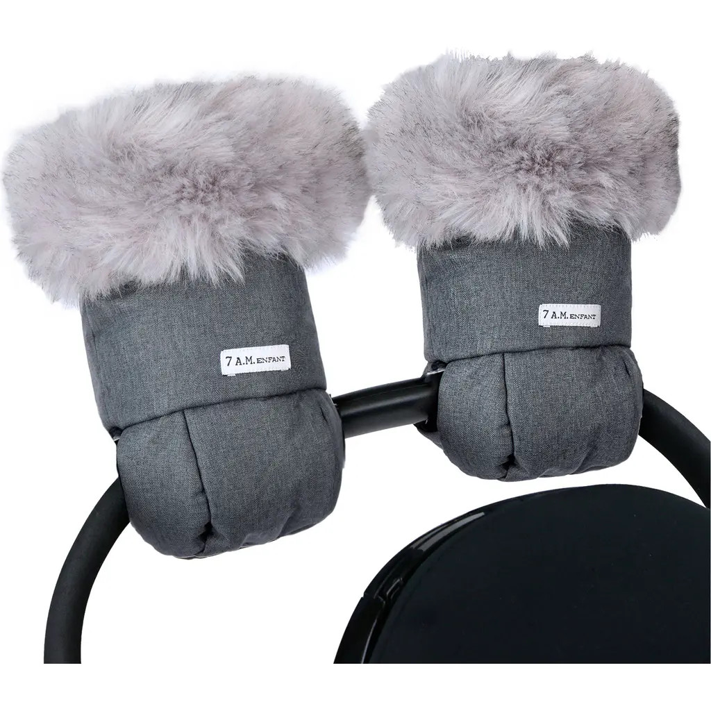7 A.M. Enfant Tundra Faux Fur Trim Water Repellent Hand Warmer Stroller Muffs in Dark Heather Grey Faux Fur at Nordstrom | Nordstrom