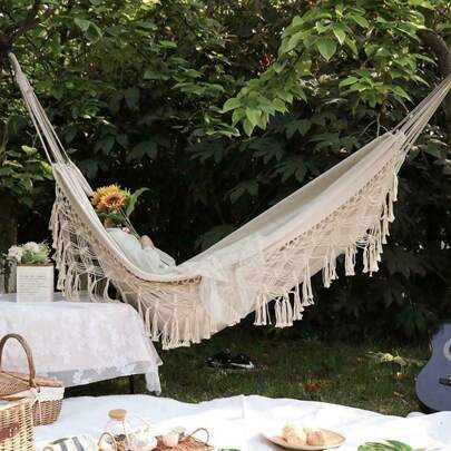 Boho Tassel Nest Hammock Swing Chair Bed Brazilian Macrame Fringed Net 2 Person | SHEIN
