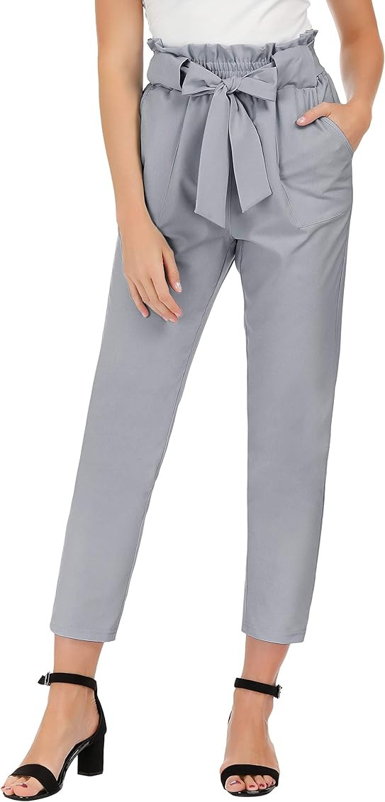GRACE KARIN Women's Cropped Paper Bag Waist Pants with Pockets | Amazon (US)