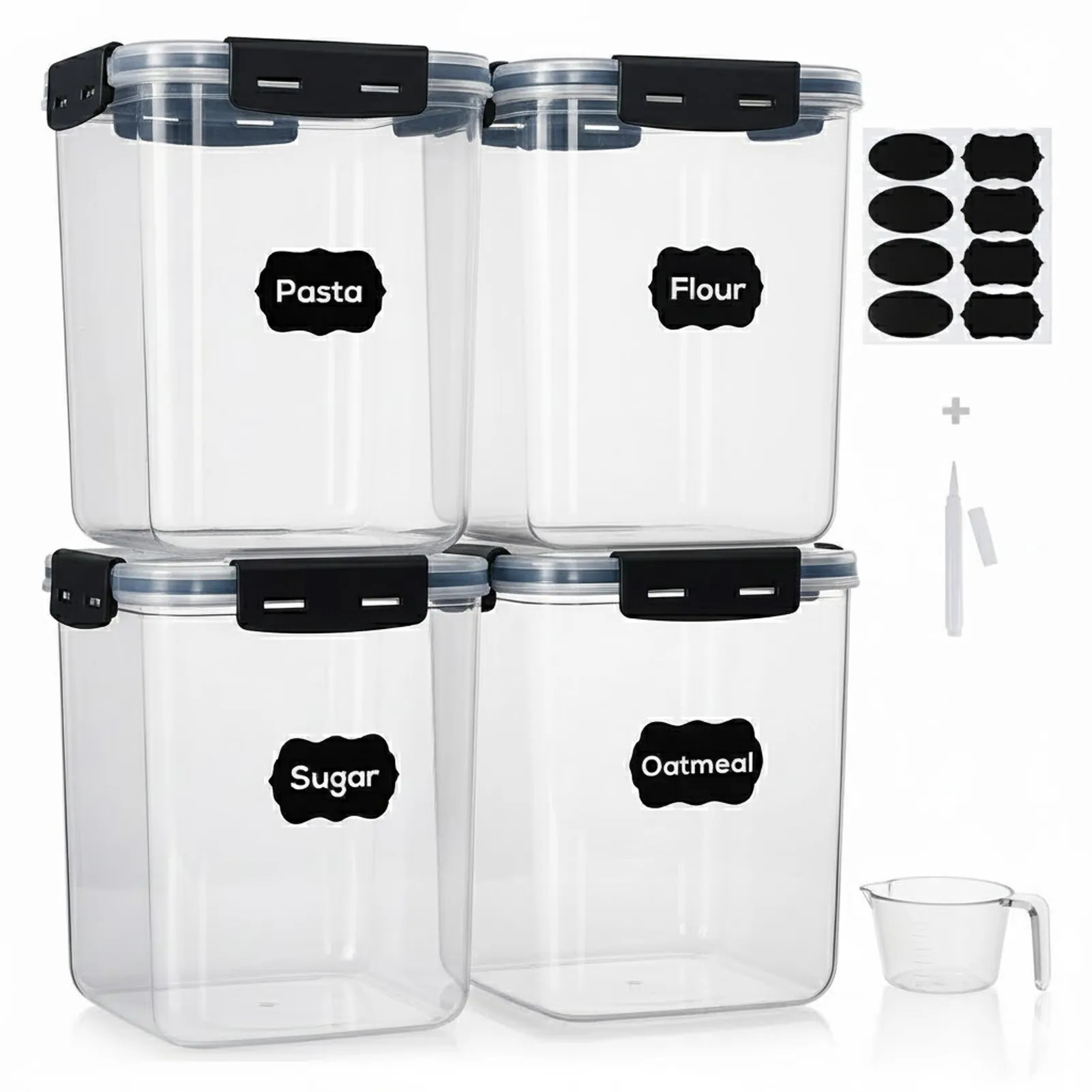 Afoxsos 4 Pack 5.3L 179oz Large Airtight Plastic Food Storage Containers with Lids Stackable Pantry Canisters for Flour Sugar Pasta Cereal | Lowe's