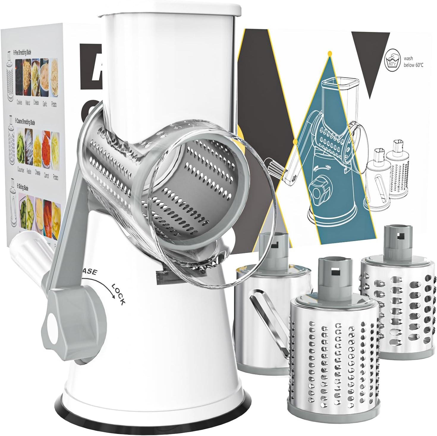 Cambom Rotary Cheese Grater Hand Crank Cheese Shredder, White | Amazon (US)