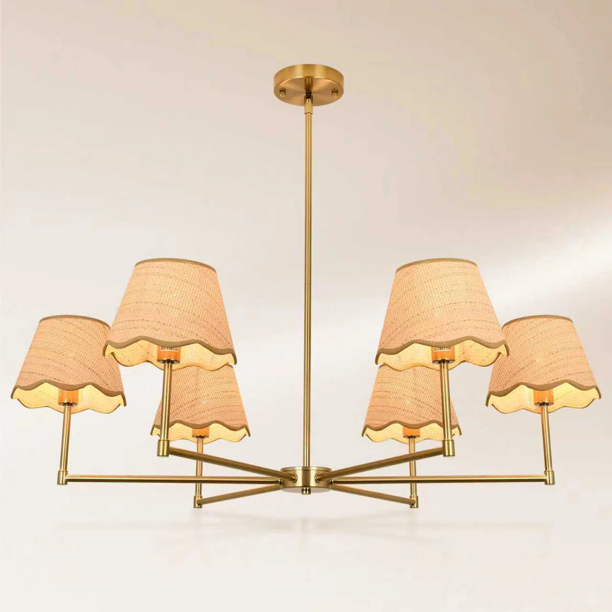 6-Boom Rattan Orb Chandelier, Adjustable 16–39" Drop, Sloped-Ceiling Compatible, Copper Finish. | Wayfair North America