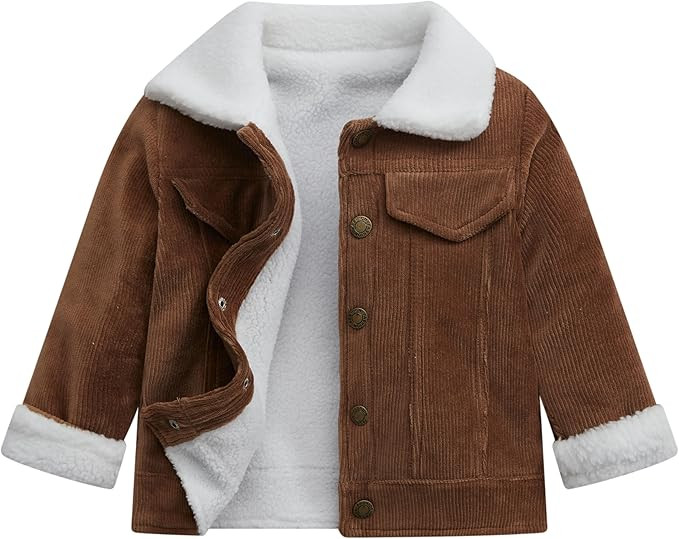 Toddler Baby Boys' Corduroy Jacket Sherpa Lined Lapel Baby jacket Warm and Thick Infant Coat Long | Amazon (US)