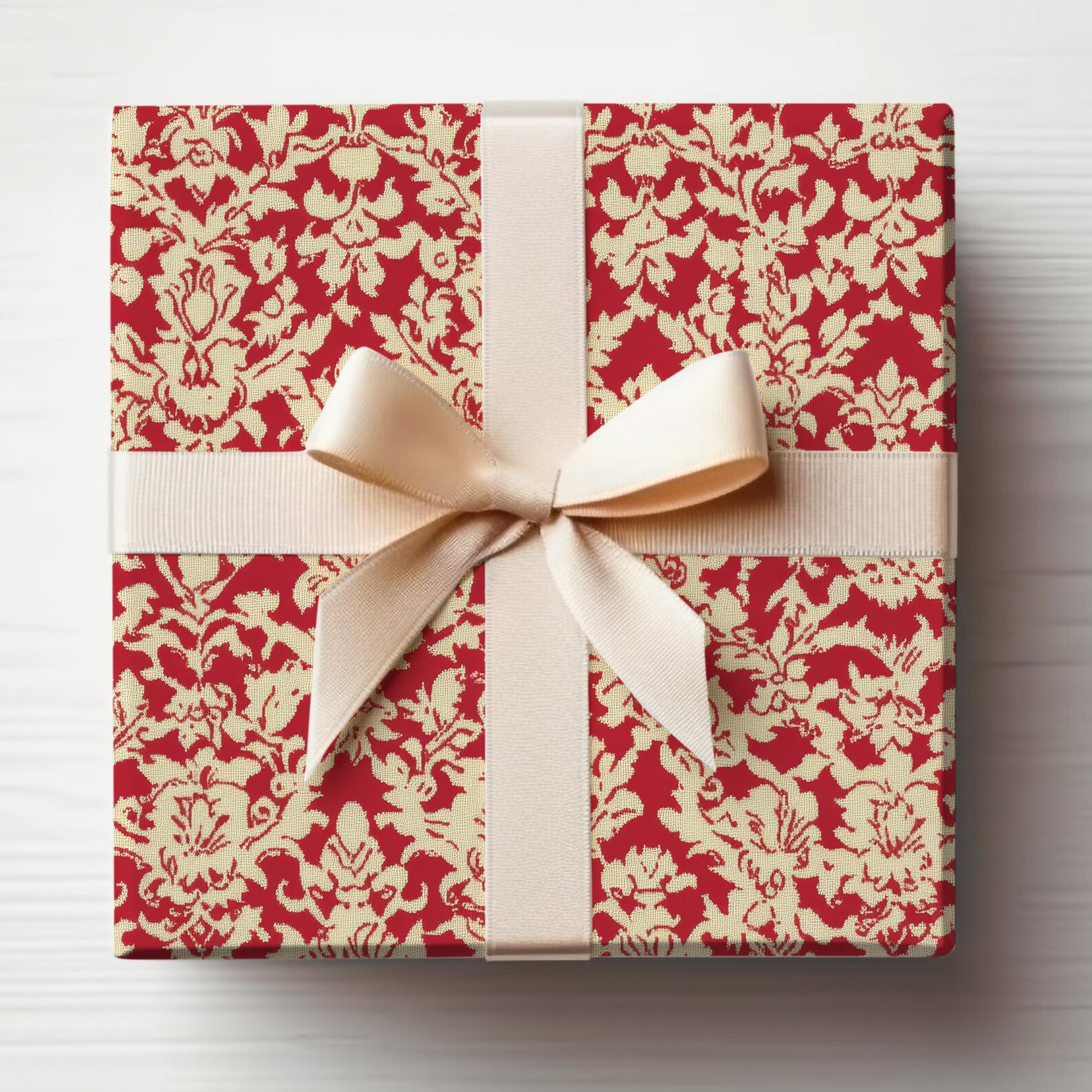 Red and Gold Christmas Wrapping Paper Damask Gift Wrap Roll Victorian Wrapping Paper Gold Christm... | Etsy (US)