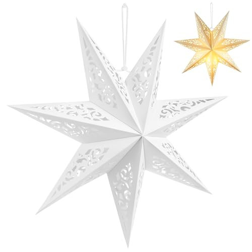 VOSAREA Hollow Out Star Lantern 7 Pointed Paper Hanging Pendants Lampshade for Christmas Party Wedding Birthday Home Festival Store | Amazon (UK)