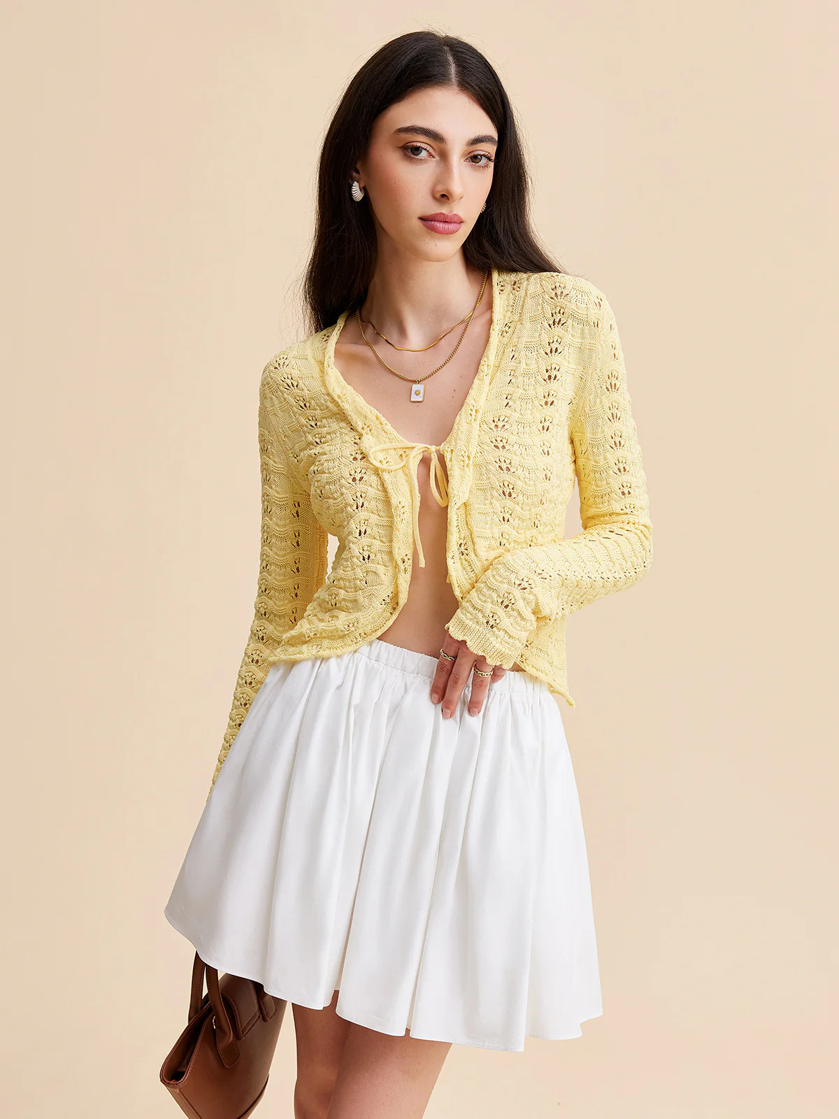 Tie-Front Crochet Knit Cardigan | Commense