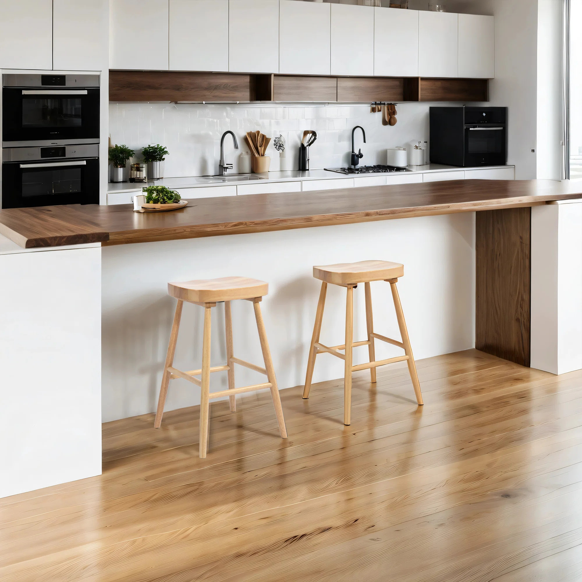 Wade Logan® Brynnleigh Wood Ergonomic Seat Mid-Century Modern Bar Stools & Reviews | Wayfair | Wayfair North America