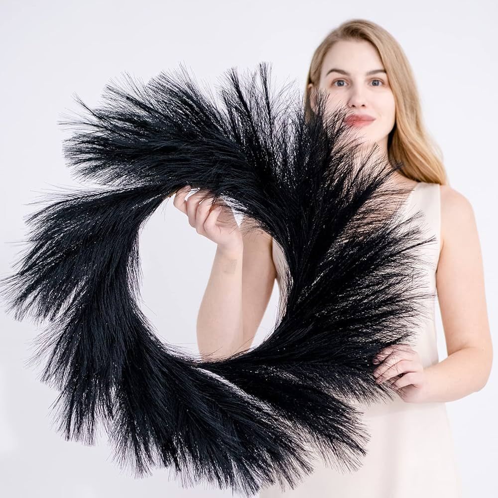 Artificial Pampas Grass Wreath, 26" Black Faux Pampas Grass Wreath Decor for Halloween Home Boho ... | Amazon (US)