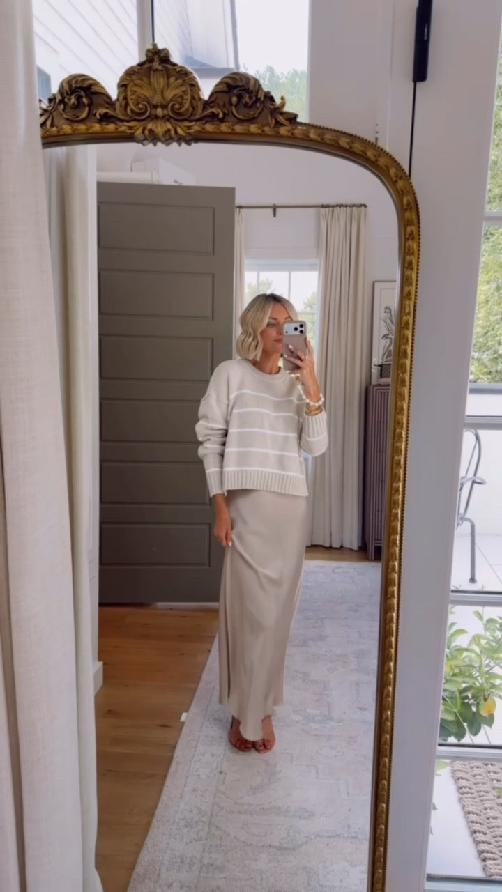 Love how chic the silk skirt and sweater combo looks together! Such great staple pieces to style dressed up or down. Wearing XS sweater, S skirt 

Loverly grey, quince fashion finds, neutral silk skirt outfit, affordable luxe clothing, capsule timeless wardrobe

#LTKSeasonal #LTKootd