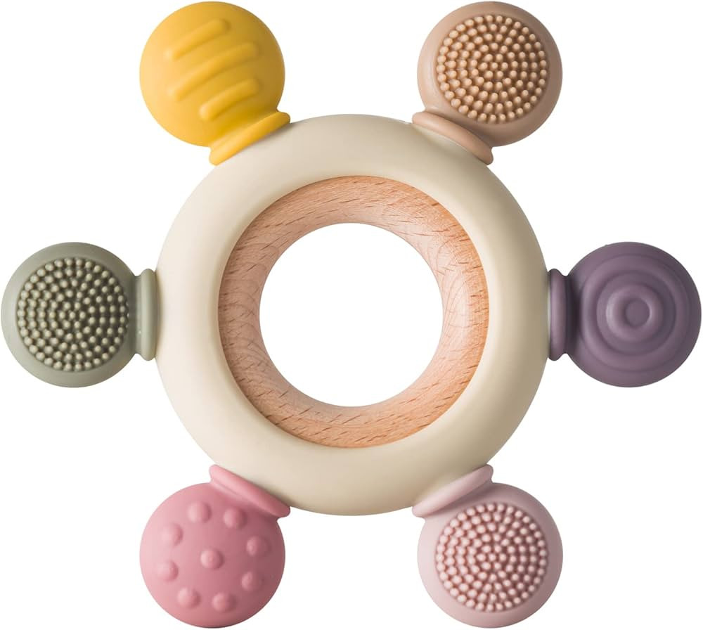 Arudyo Baby Teething Toys Silicone Teethers BPA Free Silicone Rudder with Wooden Ring Soothe Babi... | Amazon (US)