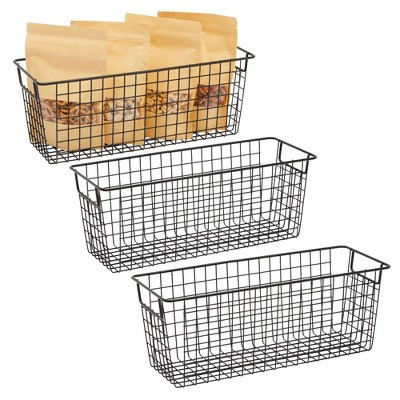 Farmlyn Creek 3 Pack Metal Wire Storage Baskets for Shelves, Pantry, Closet, Long Narrow Organizer Bin, Black, 16 x 6 x 6 In | Target