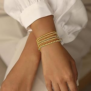 Gold Bracelets for Women Gold Beaded Bracelets for Women 14K Gold Plated Stretch Gold Bracelet Hy... | Amazon (US)