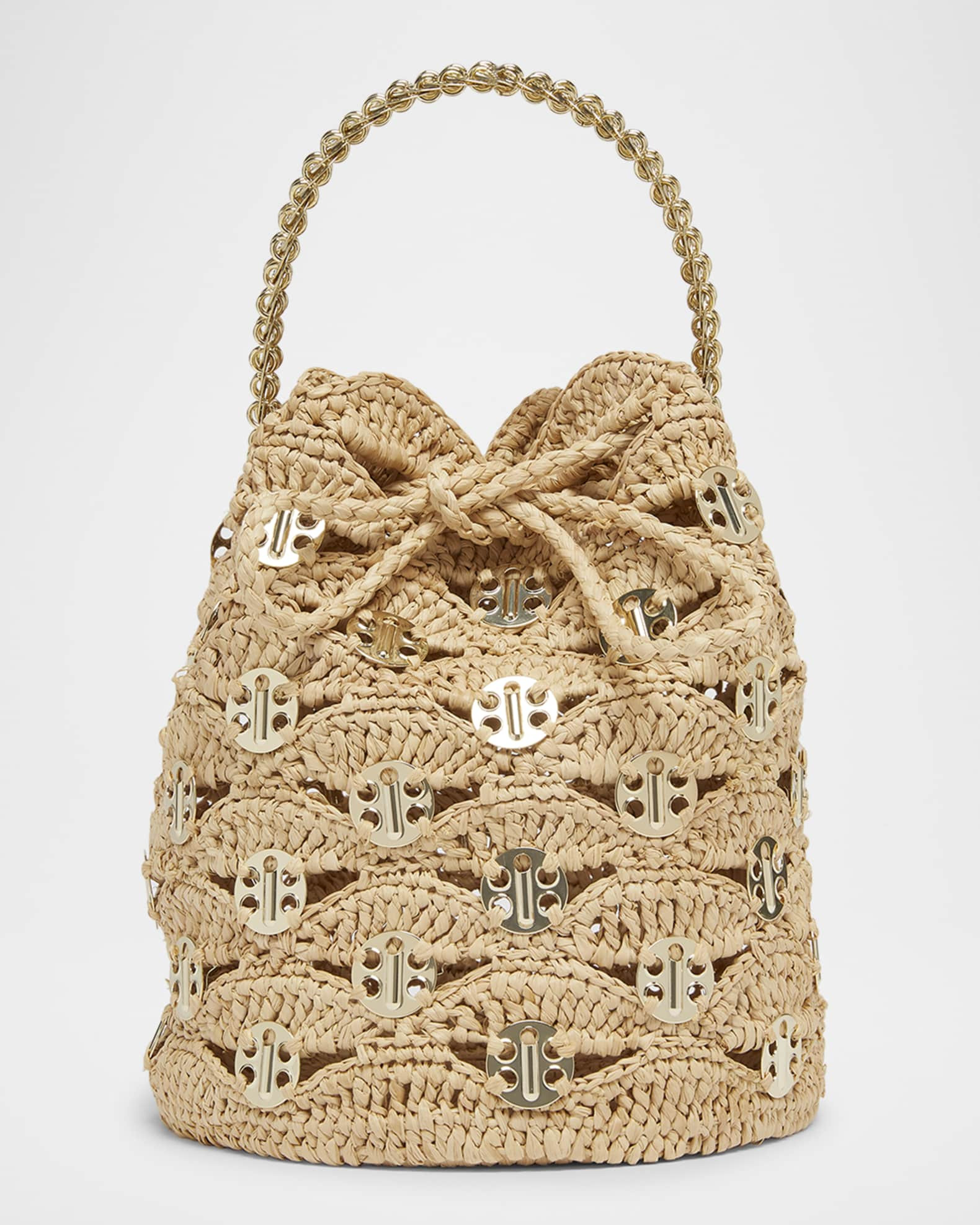 Sac a Main Disc-Link Raffia Bucket Bag | Neiman Marcus