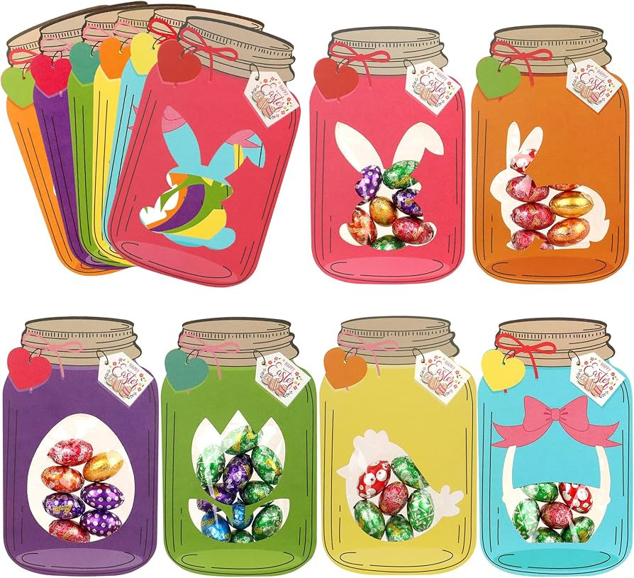 Amazon.com: Giiffu 48 Pack Easter Cards for Kids, Happy Easter Mason Jar Paper Card Craft Bulk, F... | Amazon (US)