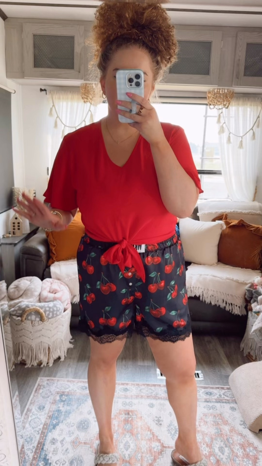 A little dopamine dressing for date night 🍒❤️ These cherry shorts from WKND Chasers are still one of my favorite ways to make an outfit feel instantly more fun 🤩 Andddddd you can use my code KAILYNBAKER for a discount! ✨ dopamine dressing | date night outfit | date night outfit ideas | date night fashion | cherry outfit | cherry print | cherry shorts | silky shorts | lace trim shorts | boxer shorts | WKND Chasers | WKND Chasers shorts | WKND Chasers discount code | KAILYNBAKER | red blouse | tie front blouse | red date night outfit | bling sandals | embellished sandals | statement sandals | summer date night outfit | summer outfit ideas | fun outfit ideas | feminine outfit | romantic outfit | trendy outfit | going out outfit | dinner date outfit | girls night outfit | cute summer outfit | bold outfit | statement outfit | dopamine dressing outfit | women’s fashion | affordable fashion | outfit inspiration

#LTKootd #LTKdayinmylife #LTKgrwm