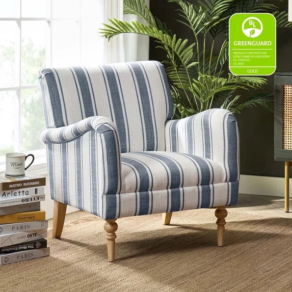 Stripe Armchair Upholstered Wooden Legs Accent Chair for Living Room Bedroom Adults Navy Stripe | Walmart (US)