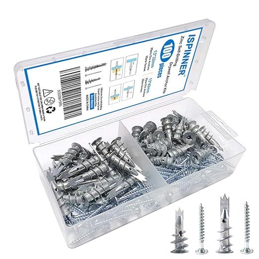 ISPINNER 100pcs Self-Drilling Drywall/Hollow-Wall Anchors Kit with Screws, Kit Includes 2 Differe... | Amazon (US)