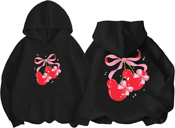 Girls Long Sleeve Hooded Sweatshirt Cherry and Bow Graphic Girls Hoodies Cute Fall Pullover Tops | Amazon (US)