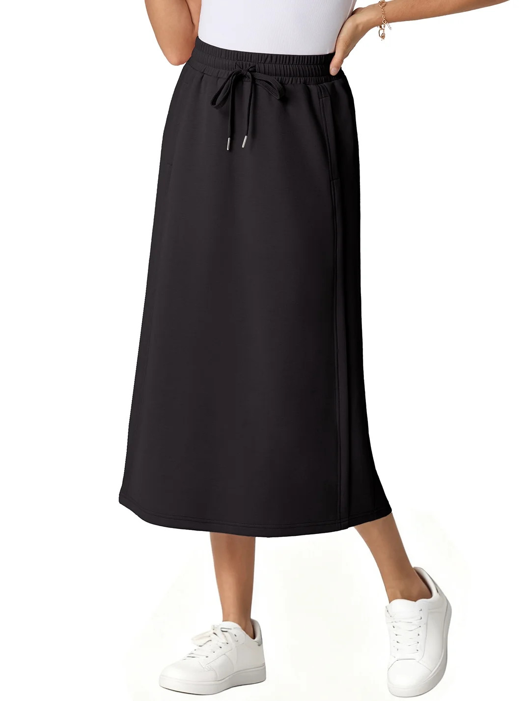 JWD Women's Elastic High Waist Maxi Skirt - Back Slit Flowy Wrap Skirt with Pockets for Casual Wo... | Walmart (US)