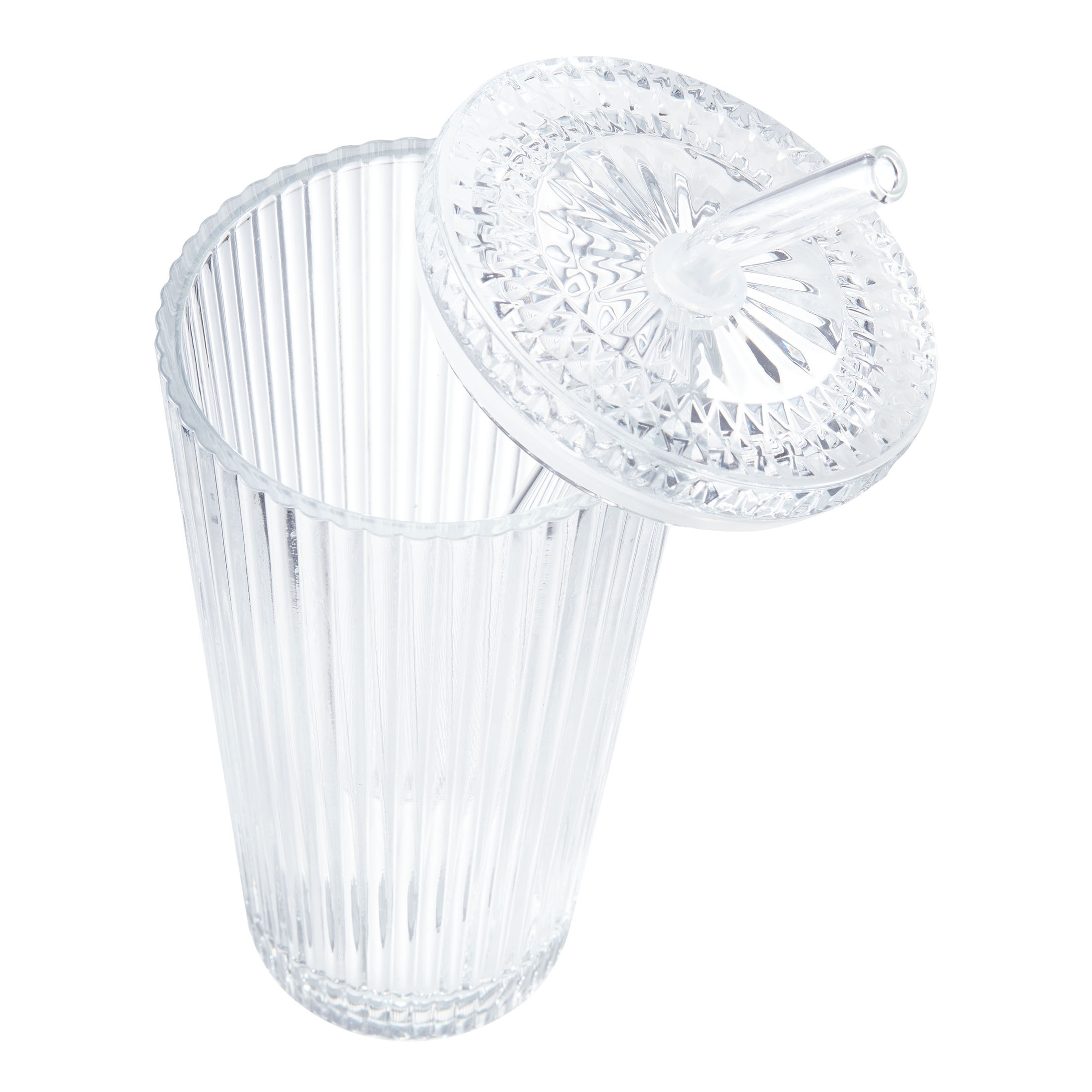 Better Homes & Gardens Ribbed Glass Tumbler With Lid And Straw | Walmart (US)