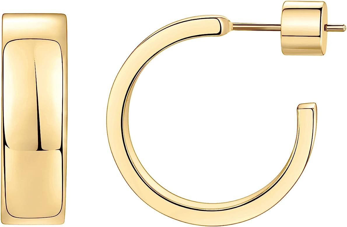 PAVOI 14K Gold Plated Thin Square Edge Open Hoop Earrings for Women | Trendy Lightweight Open Hoo... | Amazon (US)