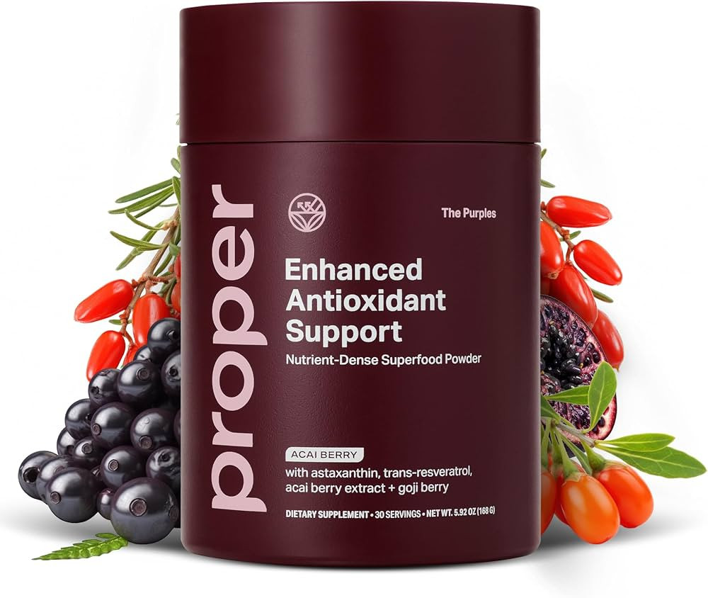 Proper, The Purples Nutrient-Dense Superfood Powder - Antioxidant Supplement and Cellular Support – Acai, Amla, Blueberry, Vitamin C, B Vitamins & More - Enhanced with Prebiotic Fiber & Probiotics | Amazon (US)
