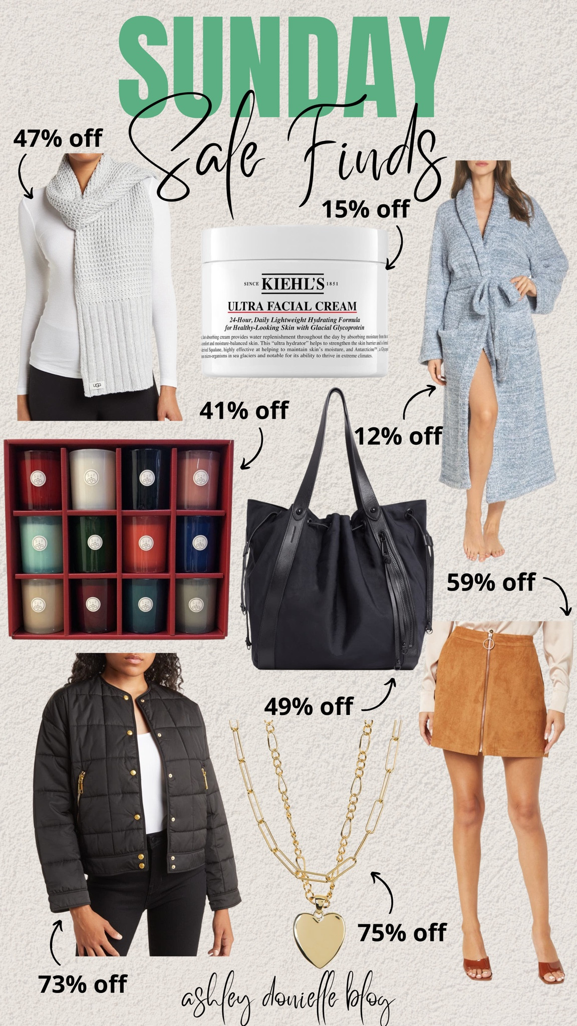Sunday sale finds!

Scarf, moisturizer, bathrobe, candles, purse, suede miniskirt, puffer jacket, quilted jacket, necklace 

#LTKfit #LTKSeasonal #LTKsalealert