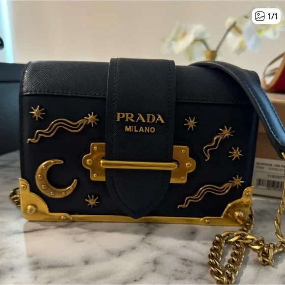 Prada navy and Gold Crossbody Bag | Poshmark
