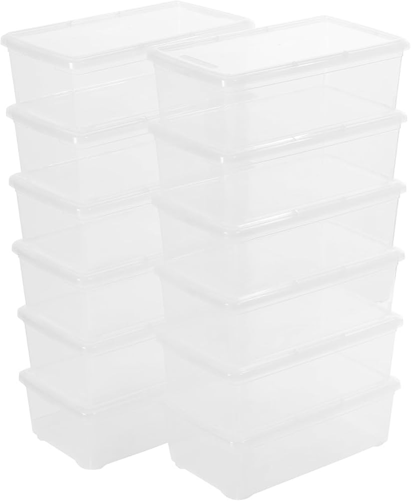novelinks 12 Pack 6QT Plastic Storage Bins with Lids, Stackable Clear Containers with Latches, Du... | Amazon (US)