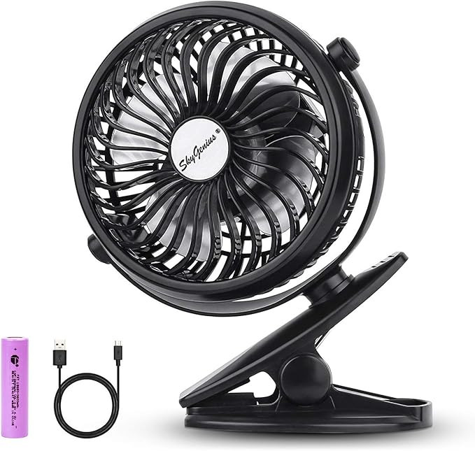 SkyGenius Battery Operated Clip on Mini Desk Fan, Black | Amazon (US)