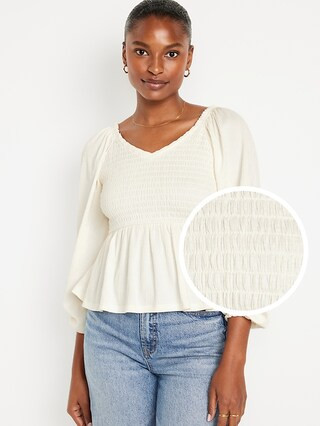 Long-Sleeve Smocked Peplum Top for Women | Old Navy (US)