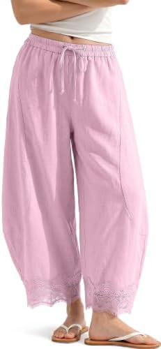 TARSE Womens Linen Wide Leg Pants Cropped Lace Trim Harem Beach Trousers | Breathable Linen Blend... | Amazon (US)