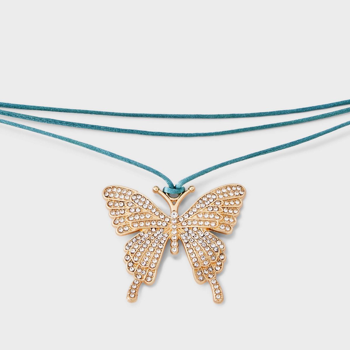 Adjustable Cord Crystal Butterfly Choker Necklace - Wild Fable™ Teal/Gold | Target