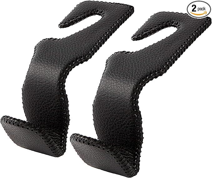 AMVOYOA Headrest Hooks for Car, Back Seat Organizer Black Leather Hanger Holder Hook, for Hanging... | Amazon (US)
