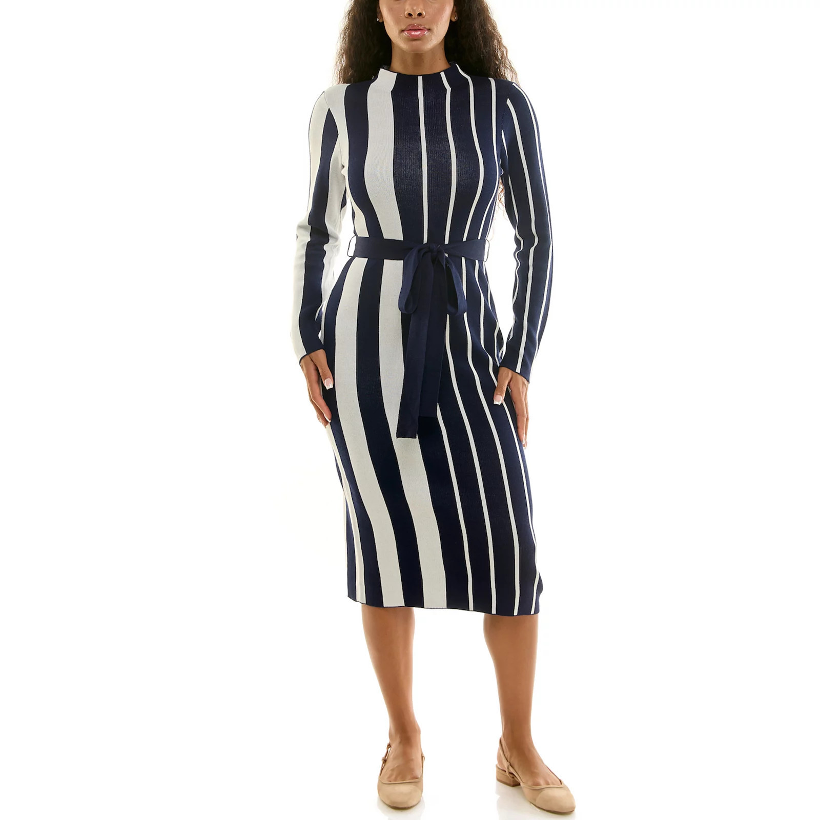 Women's Nina Leonard Mixed Stripe Sweater Dress, Size: XL, Navy Ivory | Kohl's