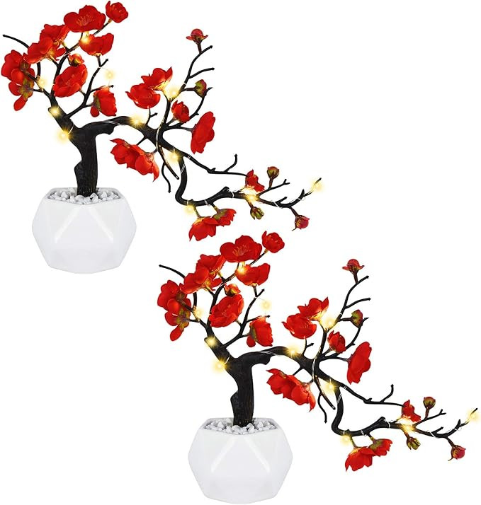 Dolicer 2 Pack Plum Blossom with Lights Artificial Flowers Artificial Silk Plum Blossoms with Cer... | Amazon (US)