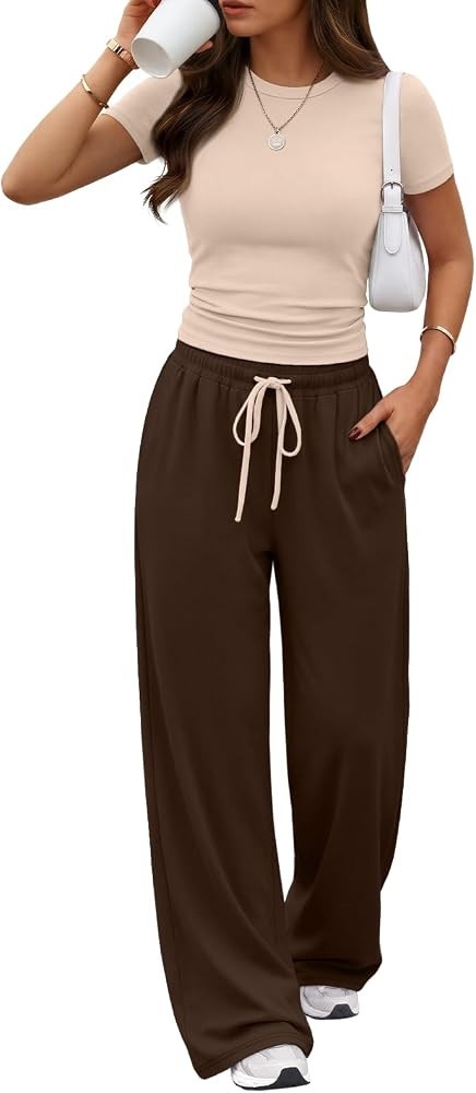 Trendy Queen 2 Piece Matching Summer Lounge Set Womens Side Ruching Top Wide Leg Pants Sets with ... | Amazon (US)