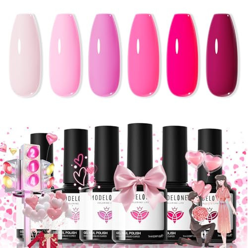 modelones Pink Gel Nail Polish Set- 6 Colors 2026 Valentine's Day Pastel Hot Pink Tones Neon Pink White Gel Polish Magenta Light Soft to Dark LED Nail Art for Nail Lovers Gift Salon DIY Starter Kit | Amazon (US)