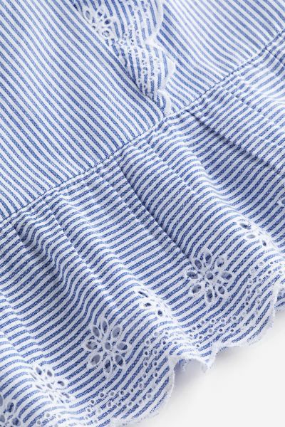 Ruffle-trimmed Cotton Blouse - Blue/striped - Ladies | H&M US | H&M (US + CA)