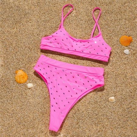 Aayomet Womens Summer Fashion Sexy Swimsuit Set Sexy High Waist Bikini Womens Swim Bra Pink L | Walmart (US)
