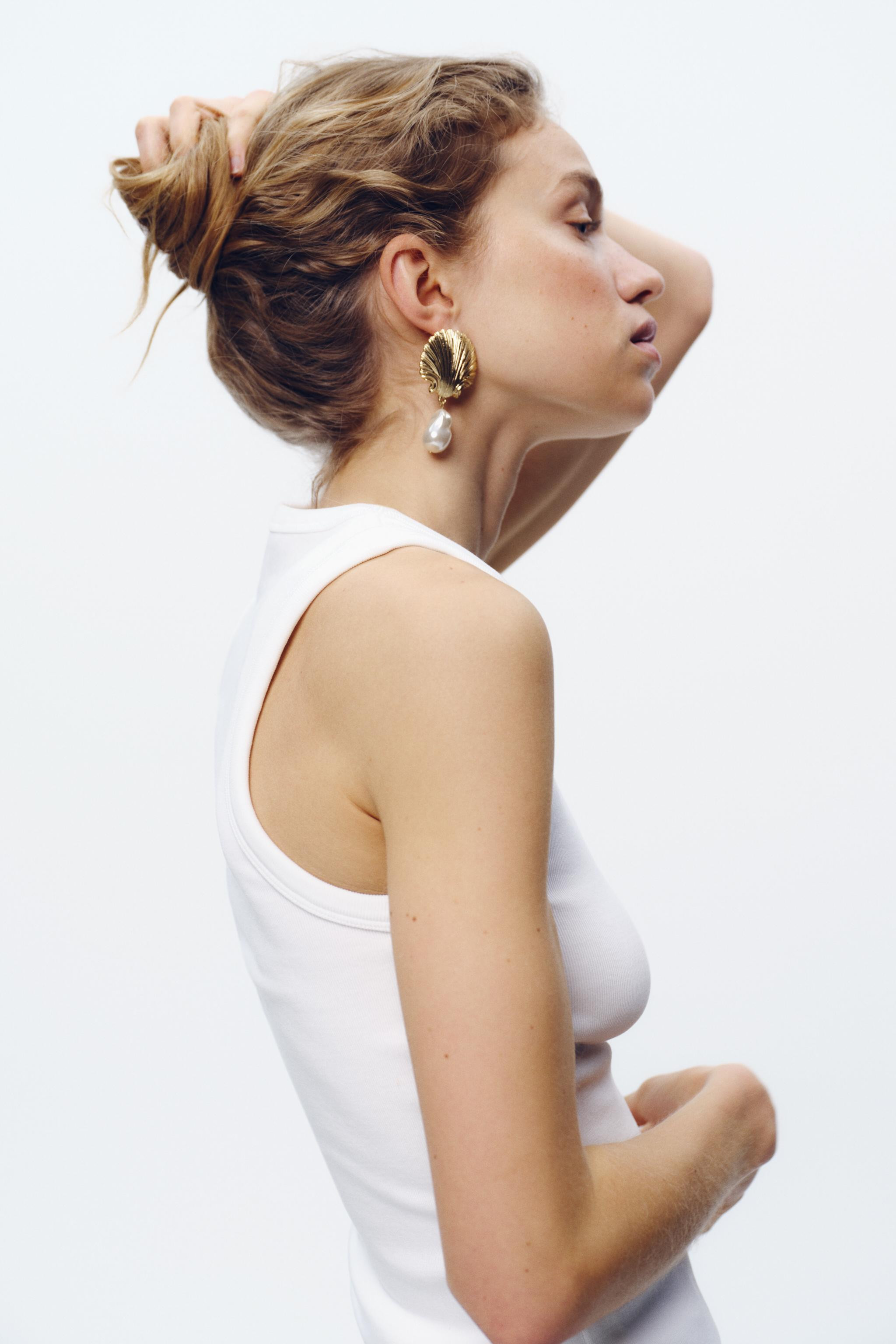 PEARL AND SHELL EARRINGS | Zara US