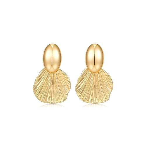 Shell Earring for Women Gold Earrings Dangle Chunky Seashell Earrings Fan-shaped Earrings Two-Tone Boho Summer Fashion Statement Earrings Jewelry (Oval) | Amazon (US)