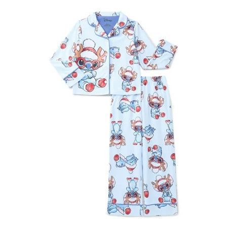 Lilo & Stitch Girls Holiday Button Up Shirt and Pants Pajama Set 2-Piece Sizes 4-12 | Walmart (US)