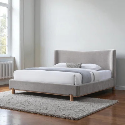 Contemporary Gray Chenille Platform Queen Bed With Curved Headboard | Wayfair North America
