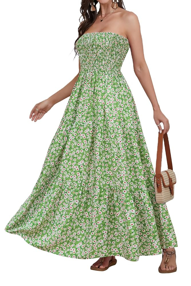 Women Strapless A Line Maxi Dress Tube Top Backless Casual Summer Dress | Amazon (US)