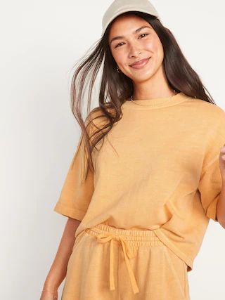 Oversized Garment-Dyed Cali-Fleece Elbow-Sleeve Sweatshirt for Women | Old Navy (US)