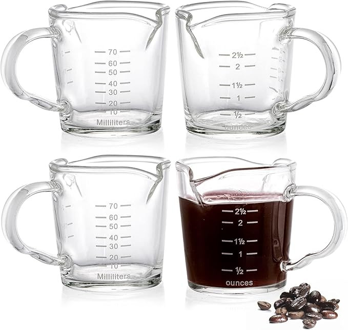 Hacaroa 4 Pack Double Spouts Measuring Cups Espresso Shot Glass with Handle, 2.5 Oz Mini Milk Tri... | Amazon (US)