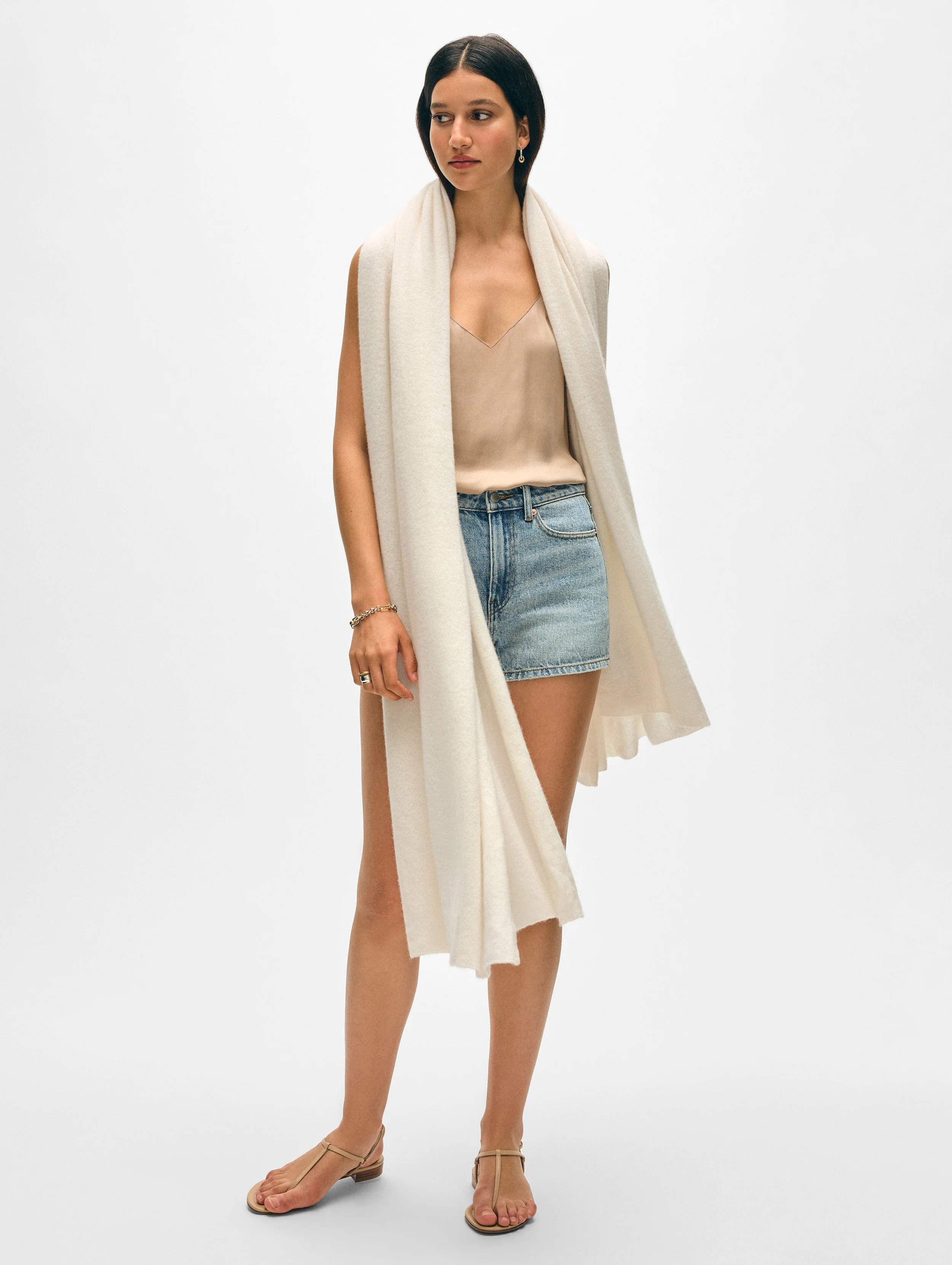 White + Warren Cashmere Travel Wrap in Soft White size 81" x 36 | White and Warren